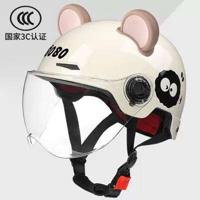 Motosiklet kaskı (dəbilqə) Electric Motorcycle Safety Helmet, Summer - 3c-certification-milky-white-briquettes-transparent-cute-bear-ears