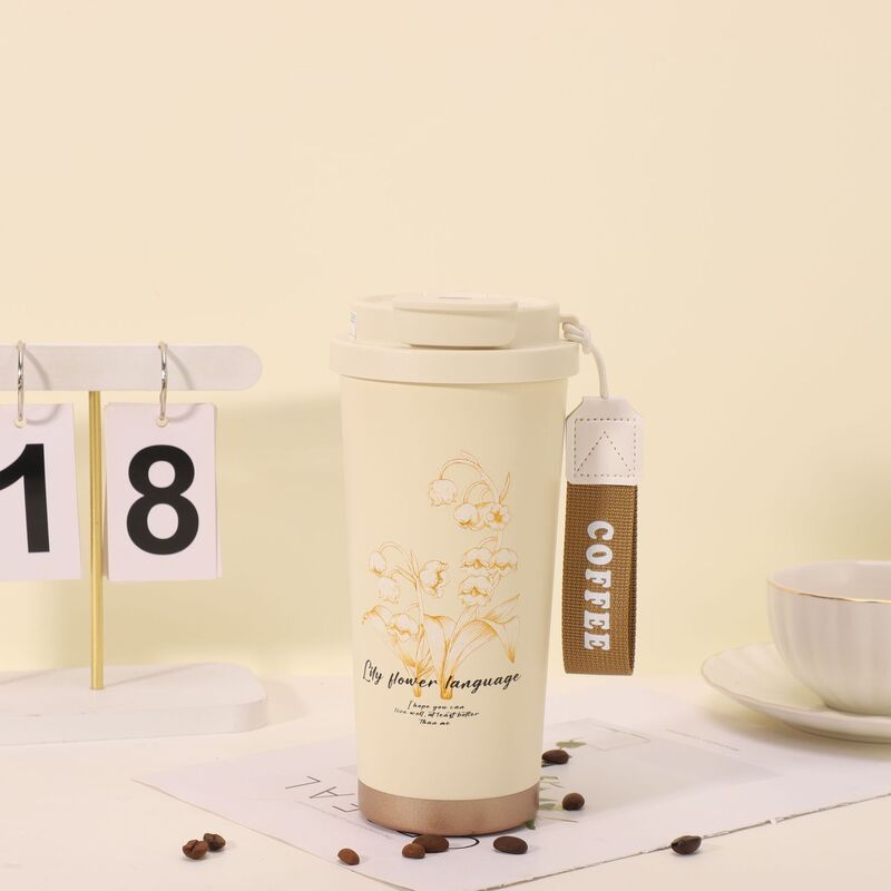 网红ins风铃兰花咖啡杯带提绳316不锈钢保温杯外出便携双饮水杯|undefined
