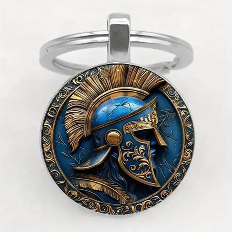 2D Plane 1 Antique Spartan Warrior Helmet Keychain, Round Alloy Keychain, Used for Decoration, 2D Plane 1 Antique Spartan Warrior Helmet Keychain, Round Alloy Keychain, Used for Decoration,