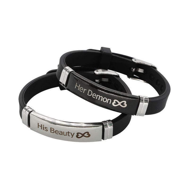 Tiktok New Fashion Personalized Silicone Stainless Steel Couple Her Beast Smooth Bracelet Titanium Steel Bracelet Wholesale Tiktok New Fashion Personalized Silicone Stainless Steel Couple Her Beast Smooth Bracelet Titanium Steel Bracelet Wholesale