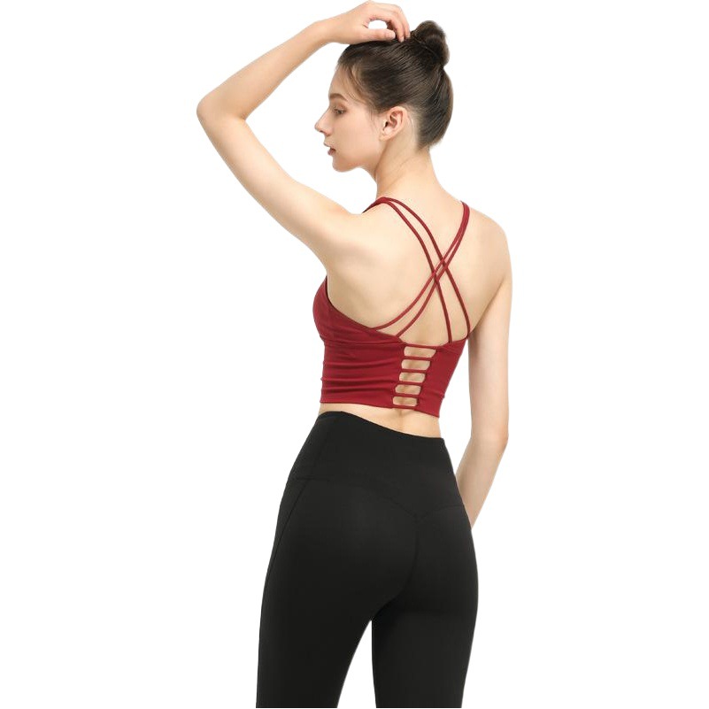 Europa y América sexy correa delgada belleza espalda deportes ropa interior a prueba de golpes correr de secado rápido push up correa yoga sujetador chaleco desgaste exterior