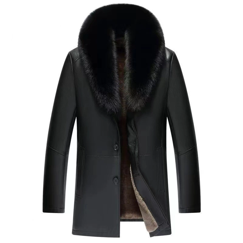 Haining мужские меха среднего и длинного кожаного овечьего меха лиса шерстяной воротник мужской меховый пальто