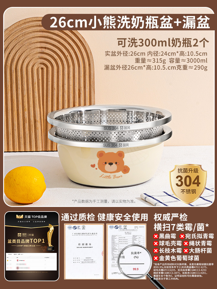 [핫세일] 26cm 곰 세면대 + 26cm 배수 바구니 [304 스틸] 3세대