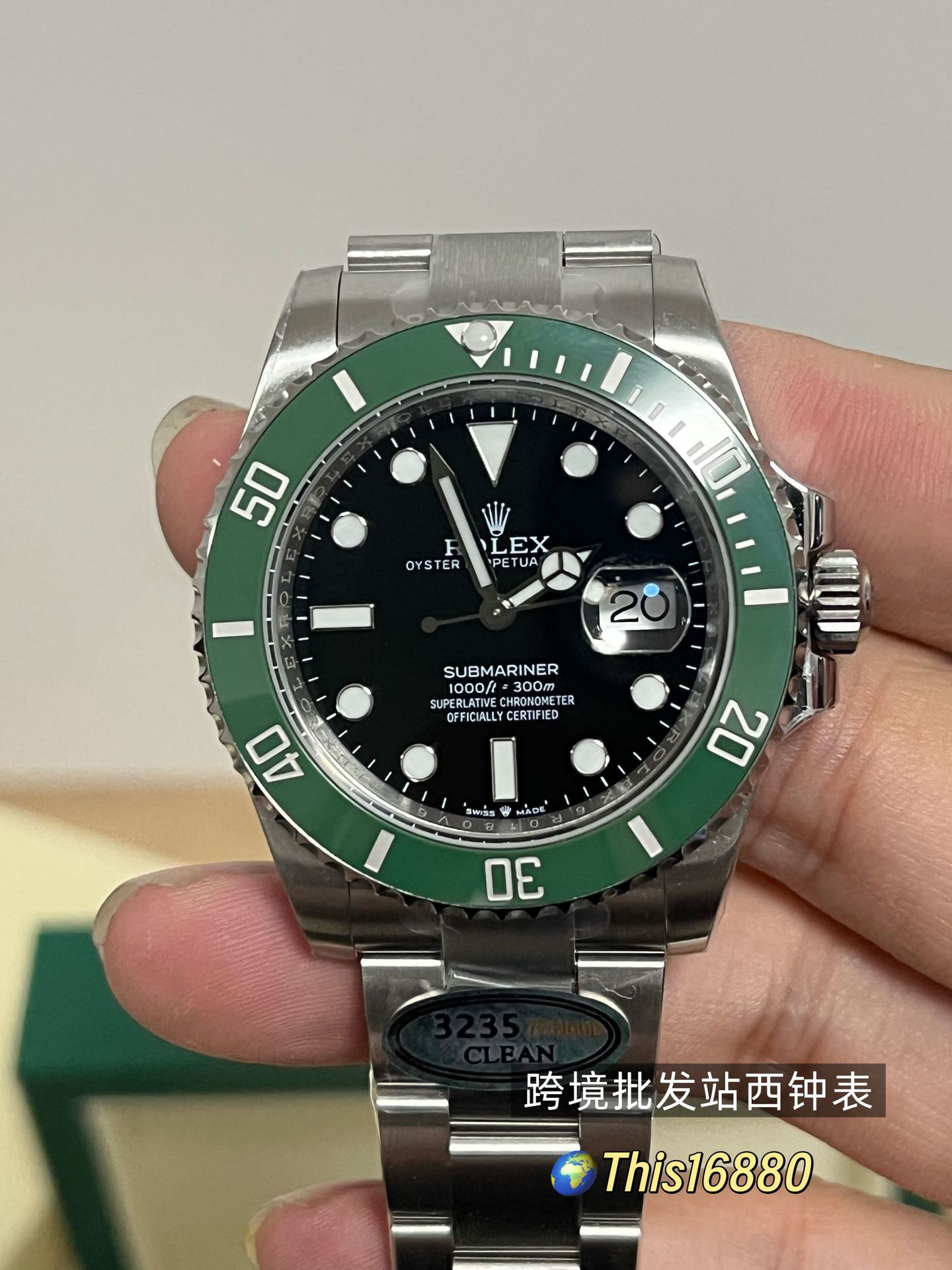 AliExpress Automatic Black Water Ghost 3235 Green Water Ghost Room Gold All Gold Submarine Reloj mecánico al por mayor