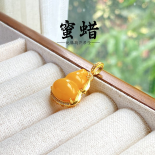 Natural Chicken Fat Yellow Beeswax Gourd Pendant S925 Sterling Silver Inlaid Raw Mineral Fidelity Spot Wholesale New Chinoiserie Pendant