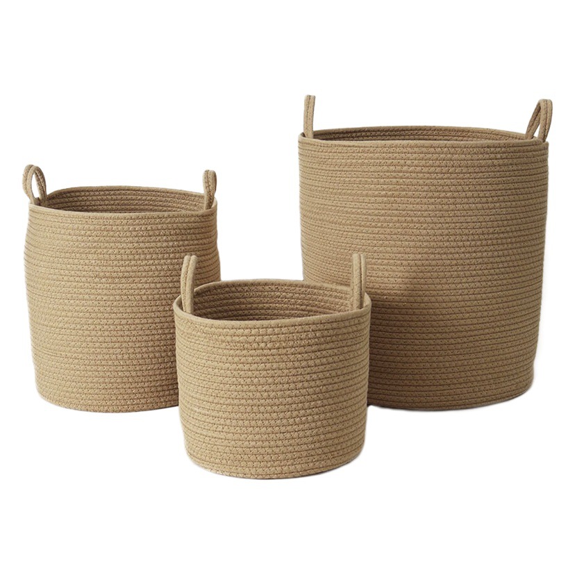 Cesta de almacenamiento tejida a mano con cuerda de cáñamo, canasta profunda tejida con cuerda, almacenamiento plegable, ropa sucia, juguetes, canasta de almacenamiento de artículos diversos, canasta de acabado