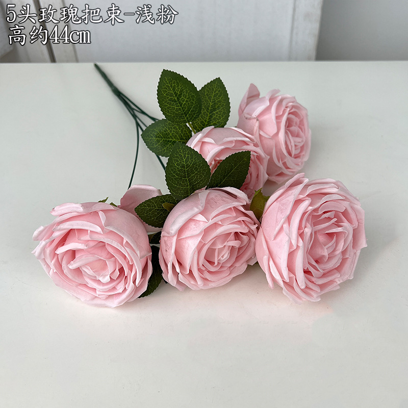 Alta simulación 5-cabeza curling Rosa mango manojo francés ramo carretera plomo flor artificial falso decoración del hogar boda Rose