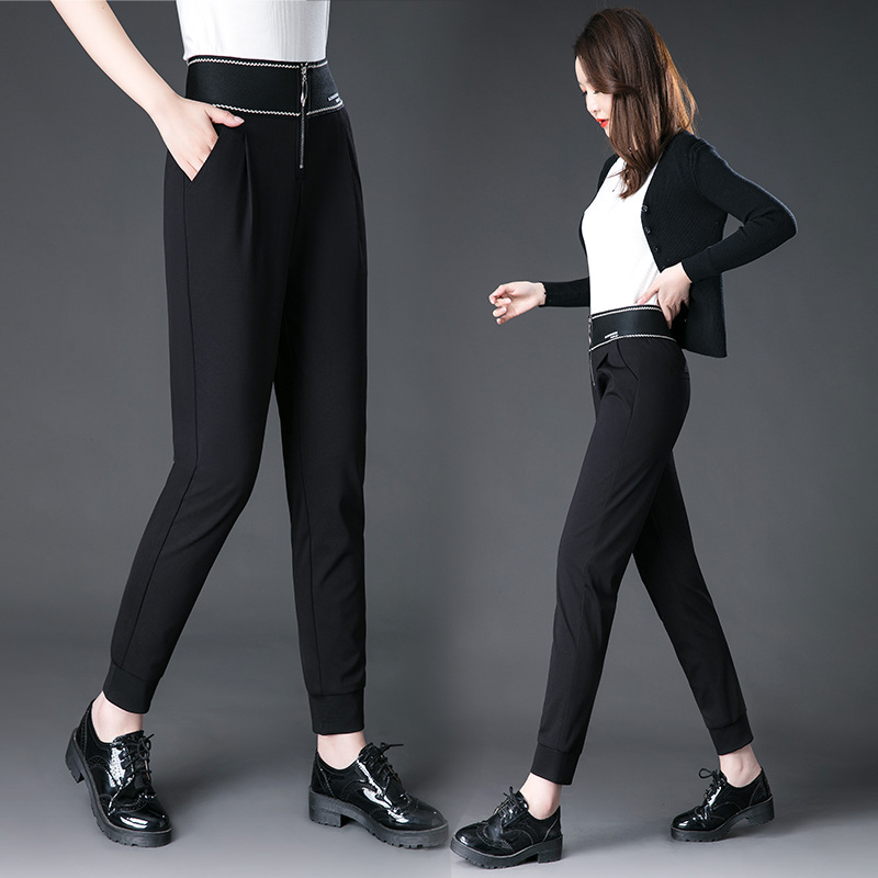 哈伦裤宽松束脚垂坠九分裤妈妈中年女裤花边显瘦韩版批发代理