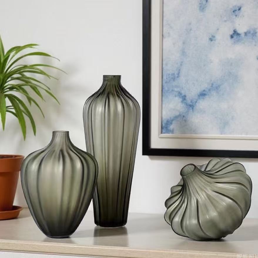 Vaso de vidrio minimalista nórdico ilustración de escritorio creativo Vaso de sala de estar dormitorio entrada de piso gran adornos de vasijas