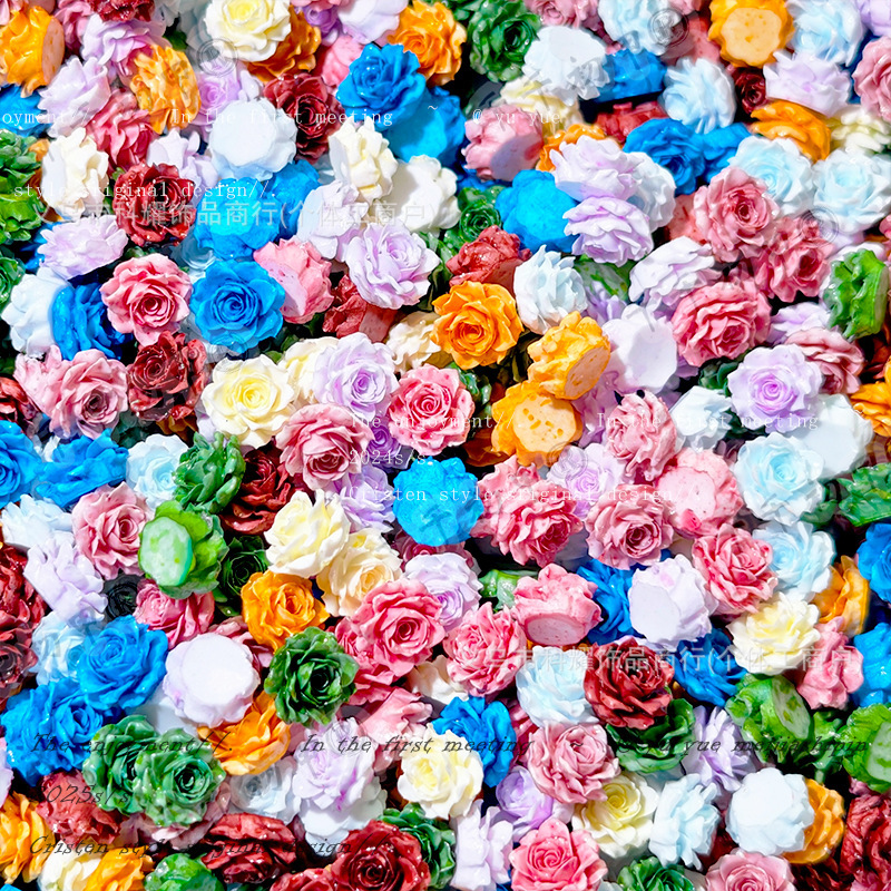 French Oil Painting Style Tie-Dye True Love Rose Nail Art Accessories Luminous Resin Sweet Soft Glue Flower Nail Art Accessories