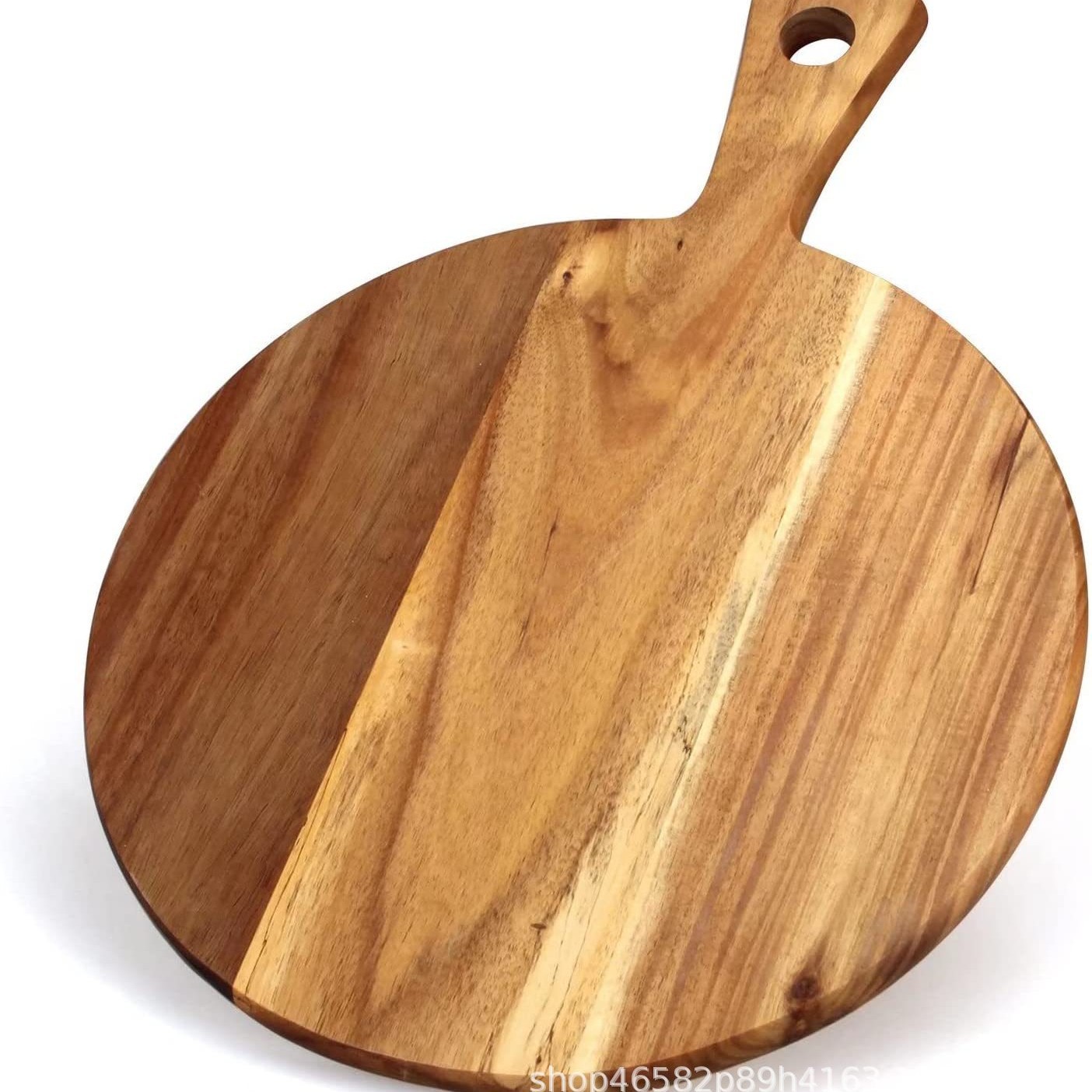 Tablero de cortar de madera de acacia amazónica con mango final tablero de corte Placa de filete tablero redondo queso bandeja de pan tablero de pizza