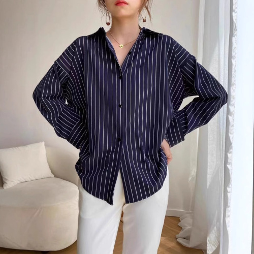 Women's Striped Shirt 2024 New Fashion Trendy Outerwear Spring and Autumn Korean Style Loose Base Layer Blouse Top