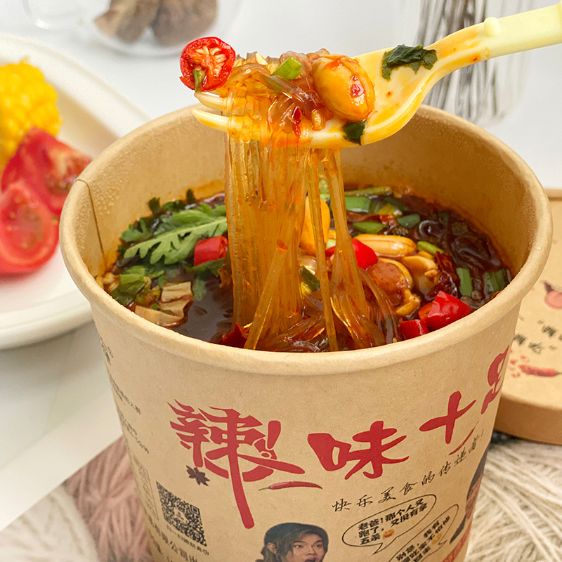 Hi Chi Famous Sichuan Spicy and Sour Glass Noodles (12 Buckets per Box, Sweet Potato Flour, Snail Noodles, Leisure Snacks, Convenient Quick Meals, Nighttime Snacks)