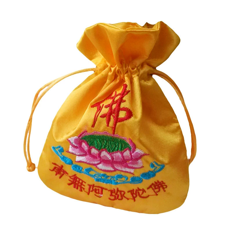Ярко-жёлтая лотосообразная фигура Будды нашитый брокат сумка Buddha Buddhist бренд сумка для медсестры украшение сумка из шелковой ткани ароматическая сумка рот