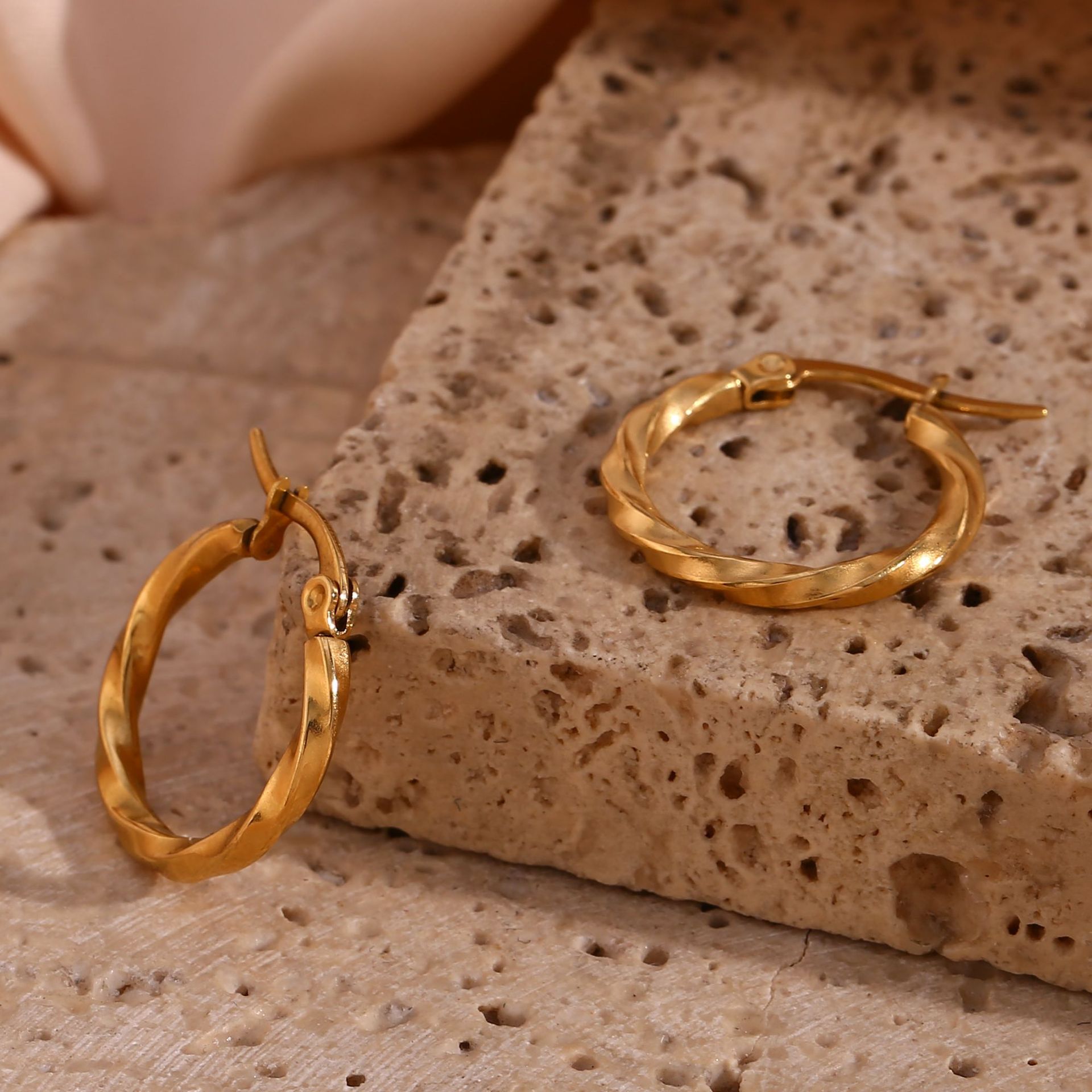 Stainless Steel Square Thread Twist Earrings