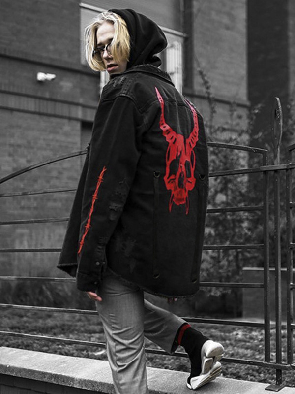 Chaquetas de primavera y otoño para hombre para comercio exterior, chaquetas de talla grande estilo coreano, chaquetas vaqueras lavadas con diseño de calavera para hombre, duraderas y resistentes al desgaste.