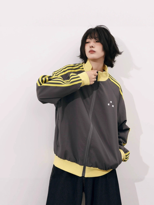 美式复古运动风条纹撞色立领夹克男女2025春秋季新款休闲情侣外套|undefined