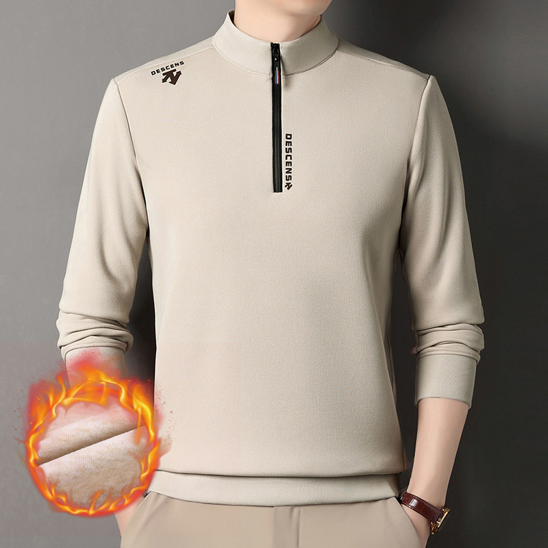 Men's Sweatshirt with Collar fleece-lined Thickened Autumn and Winter Fashionable Casual Belt with Collar Zipper Wool Mulberry Silk Top
