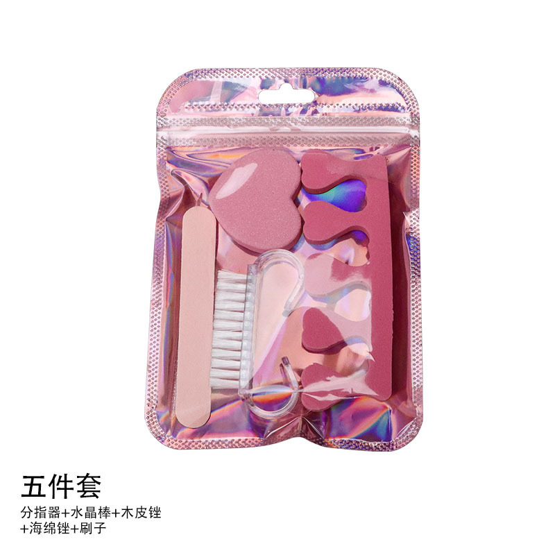 专用美甲工具套装 打磨搓条迷你豆腐块短款抛光条木棒牛角刷5件套|undefined
