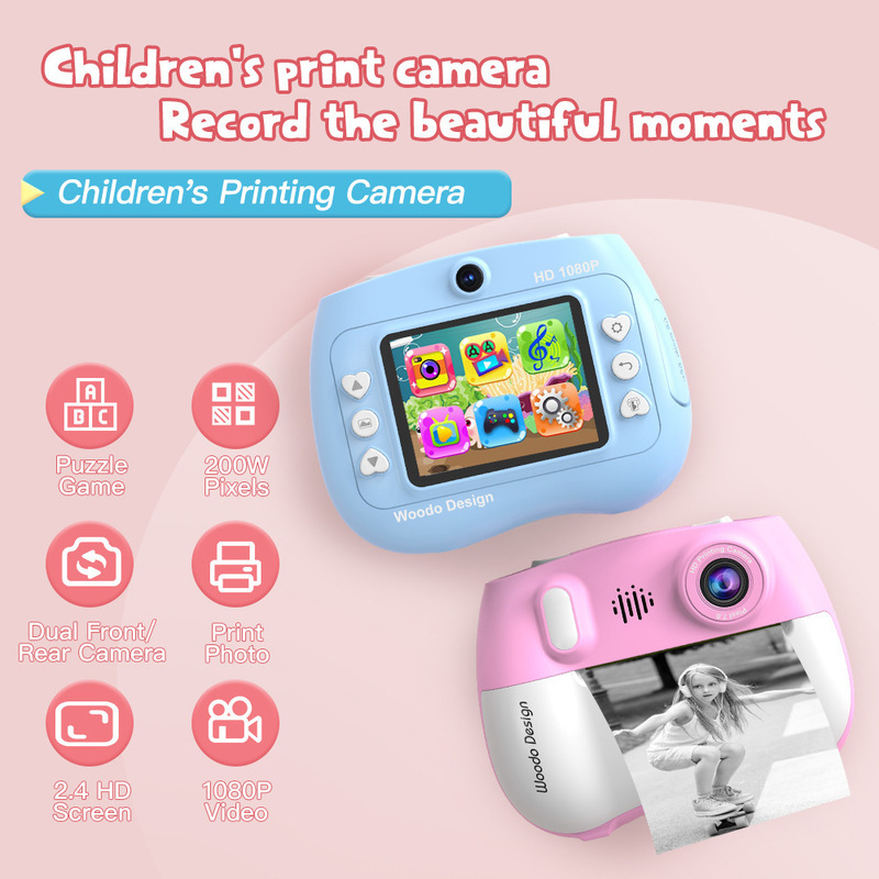 Cross-Border Amazon Hd Digital Multi-Function Children's Printing Camera Color Thermal Paper Self-Adhesive Polaroid Card