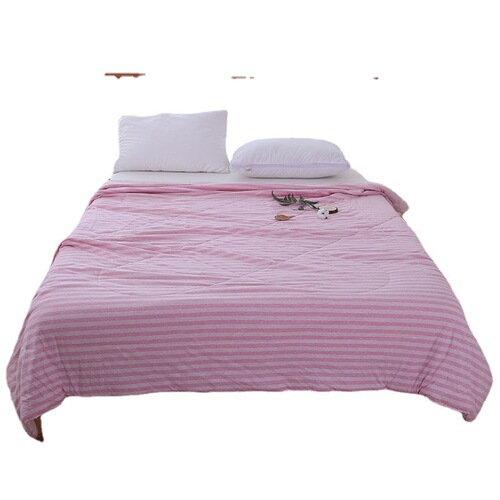 Tianzhu cotton four-piece set Japanese knitted cotton striped quilt cover sheet sheet 1.51.8 m bedding unprinted