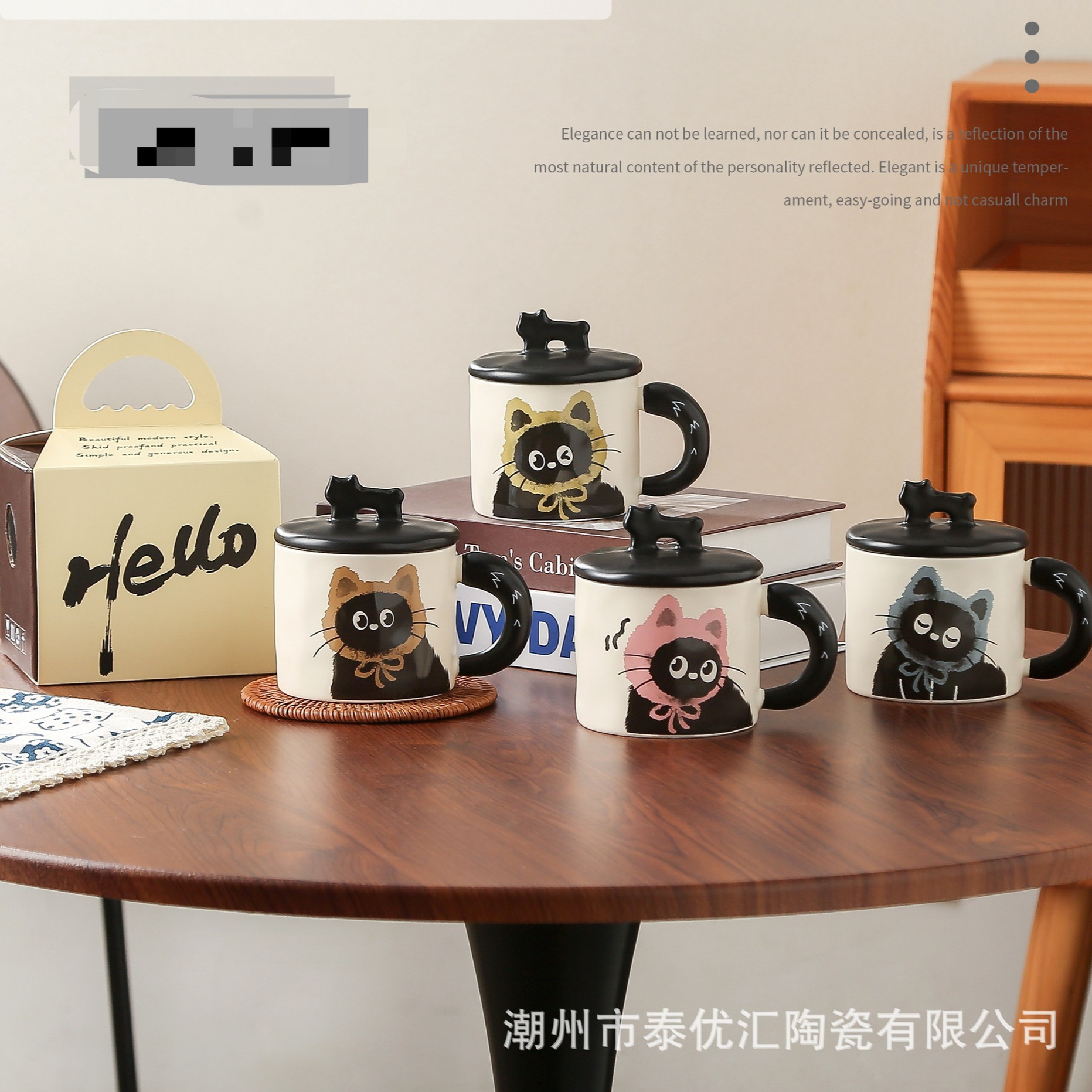 可爱猫咪马克杯带盖跨境伴手礼高颜值陶瓷杯子礼物家用办公咖啡杯
