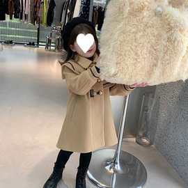 公羽翁女童外套中厚宝宝秋冬外穿风衣女中大童中长款冬季加厚呢大