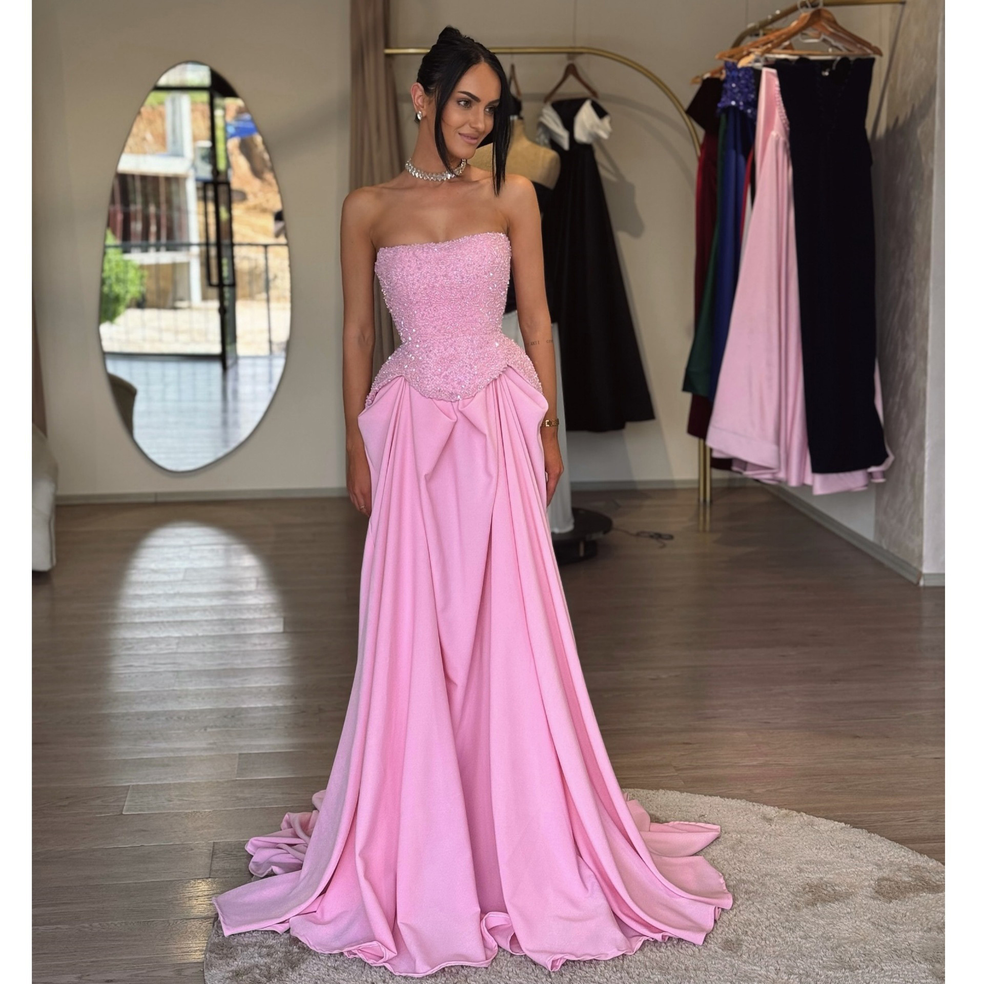 New Pink Strapless Evening Dress Cross-Border Aliexpress Long Dress Prom Party Elegant Dress 2025