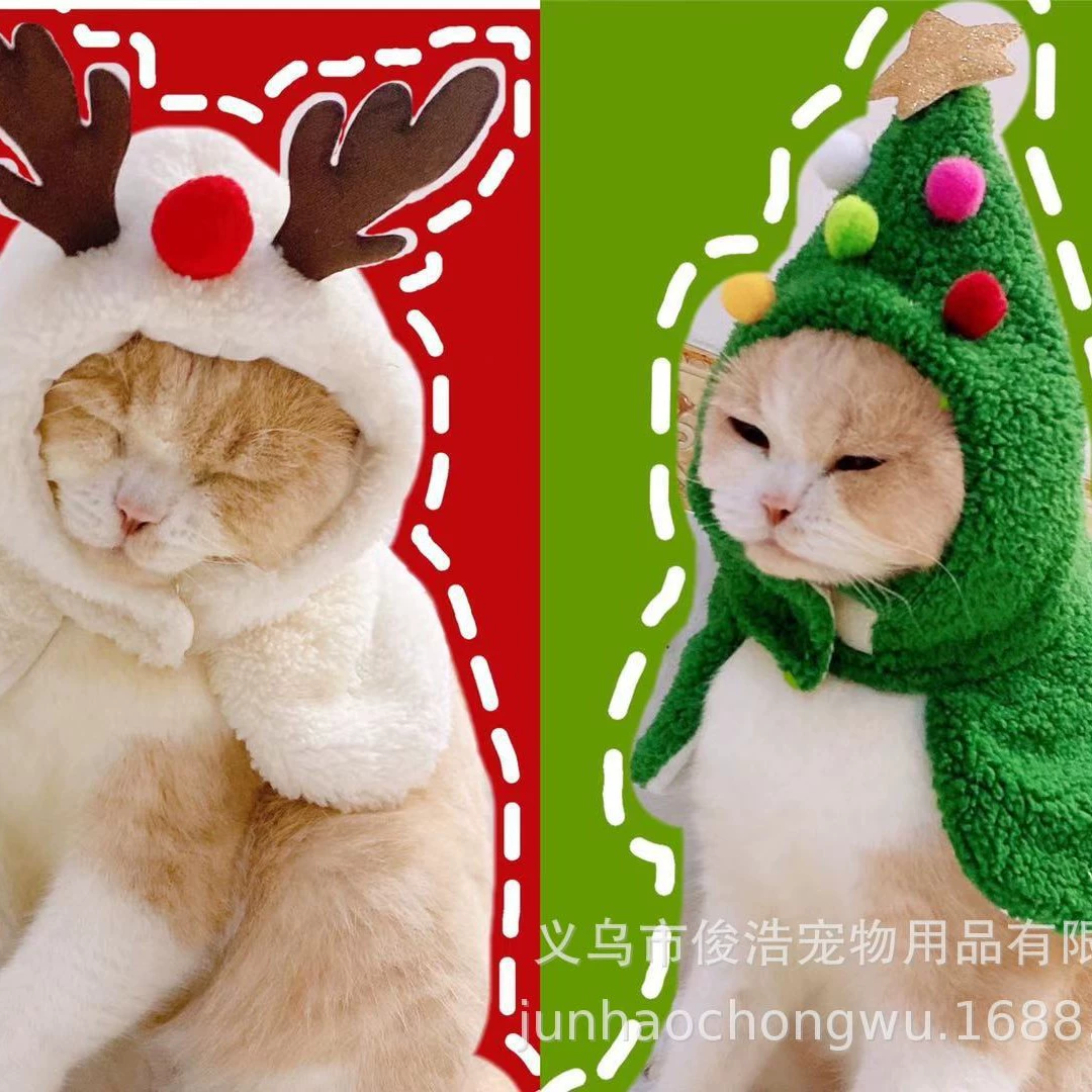 Домашнее животное милый кот Рождественская одежда трансформация Маленькая шаль накидка Кошка маленькая собака новогодний головной убор жилет