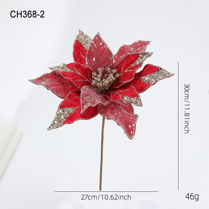 Nuevo producto 27CM tela de lana de alta calidad flores de Navidad flores de polvo de oro flores de polvo de flores de Navidad coronas de caña decoración floral image 7