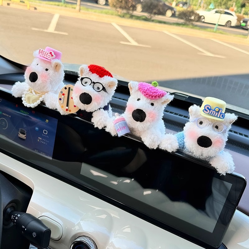 Linda decoración de coche de West Highland pantalla de control central de coche muñeca de fiesta cachorro accesorios de coche pantalla de visualización decoración de pantalla