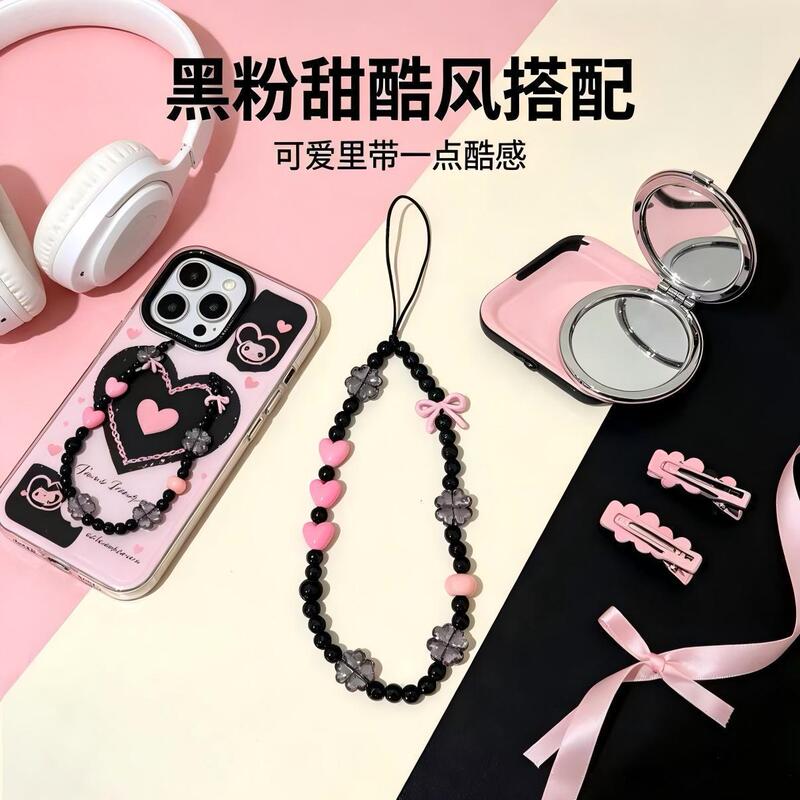 New Style Black Pink Sweet Cool Girl Heart-Shaped Four-Leaf Clover Beaded Phone Lanyard Camera Accessory Universal Strap Wrist Anti-Drop New Style Black Pink Sweet Cool Girl Heart-Shaped Four-Leaf Clover Beaded Phone Lanyard Camera Accessory Universal Strap Wrist Anti-Drop