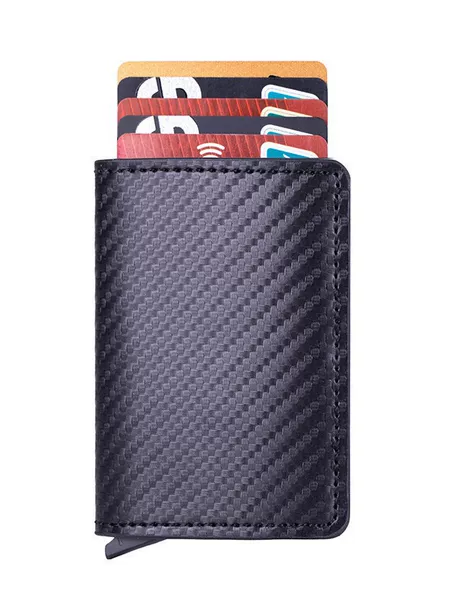 Cross-Border European and American Men's Wallet Ultra-Thin Carbon Fiber Card Holder Automatic Card Ejection Aluminum Alloy Card Holder Wallet