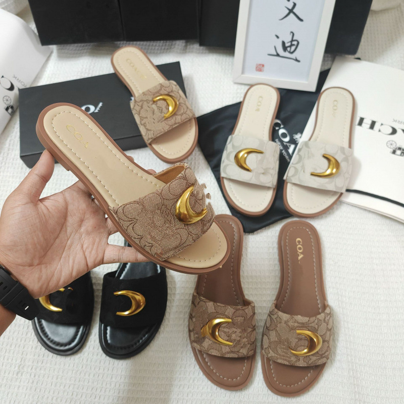 Cross-border COH buena calidad nueva explosión zapatos planos de mujer C hebilla tela metálica una zapatilla universal Europa y América al por mayor en stock