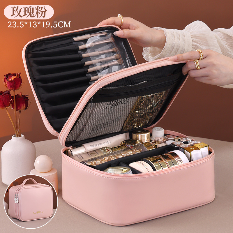 Bolsa de cosméticos grande de doble capa de lujo ligero y alta calidad, bolsa de almacenamiento de cosméticos portátil de viaje de gran capacidad, caja de cosméticos de lavado