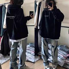 复古高街加绒连帽卫衣女秋2025新款宽松慵懒风潮牌外套oversize