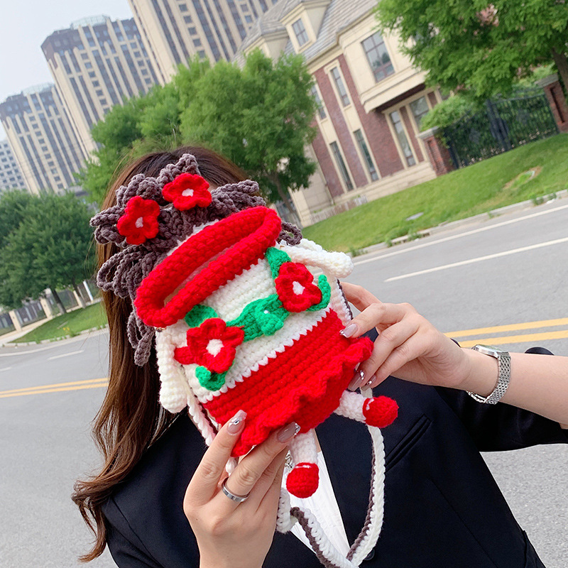 Douyin popolare salsiccia bocca grande bocca borsa per cellulare borsa fatta a mano all'uncinetto fai da te in lana per maglieria borsa divertente portachiavi_voghion.com