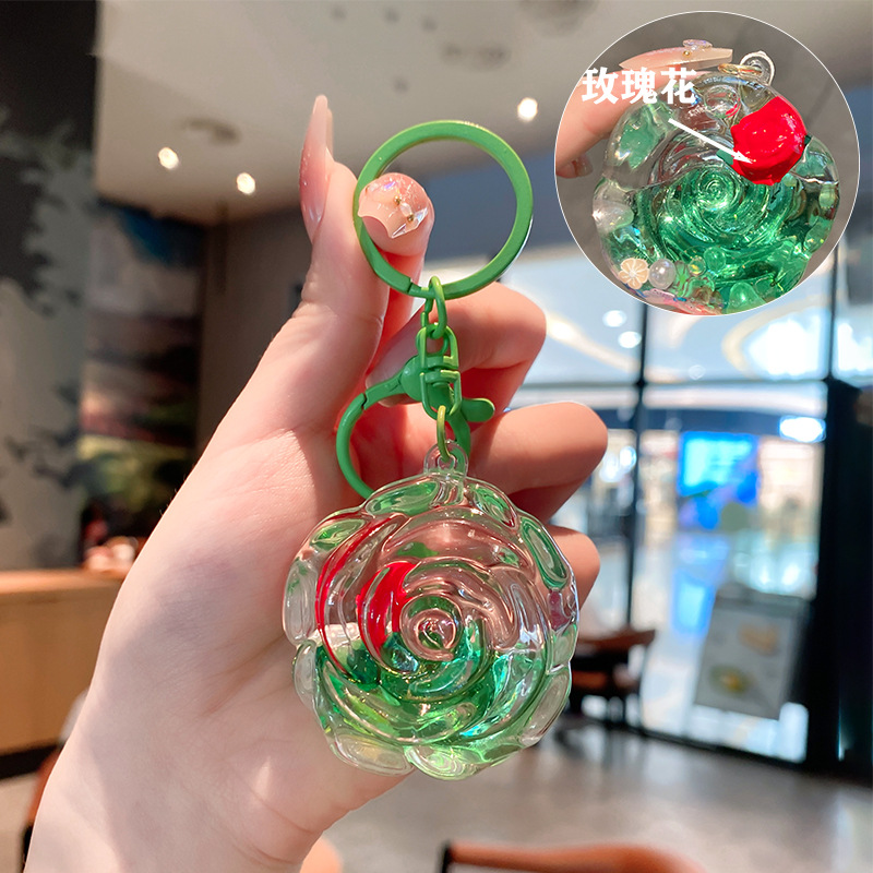 Iteret Celebrity Oil Doll Liquid Sad Bottle Keychai For Wome Exquisite Cute Cartoo Rose Pedat Backpack_voghion.com