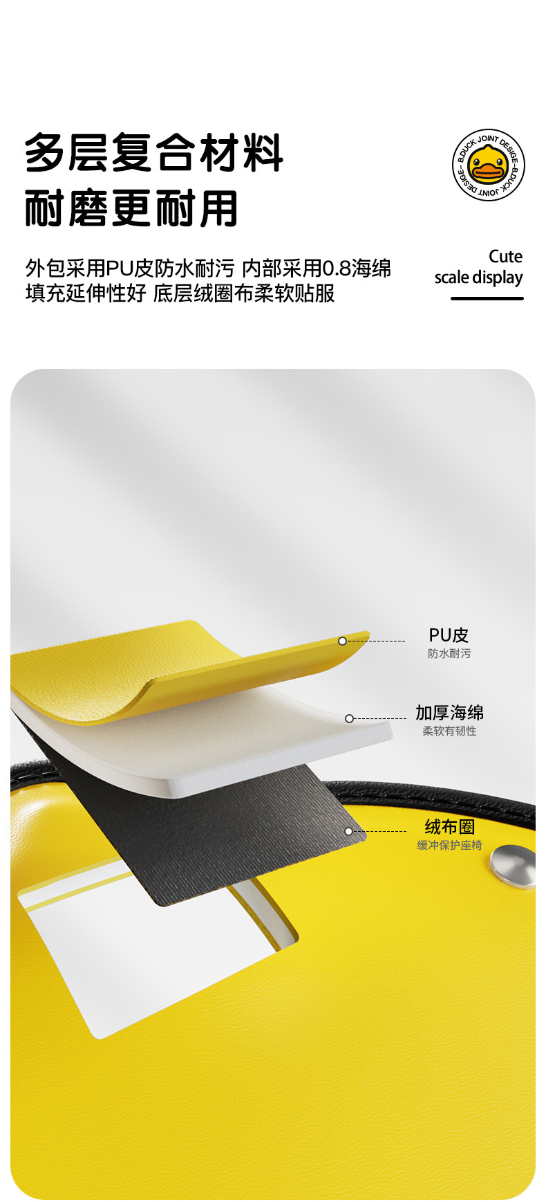 Little Yellow Duck Car Seat Anti-Kick Pad, Cute Car Rear Seat Universal Protective Sticker, Cartoon Rear Seat Children's Anti-Wear Pad