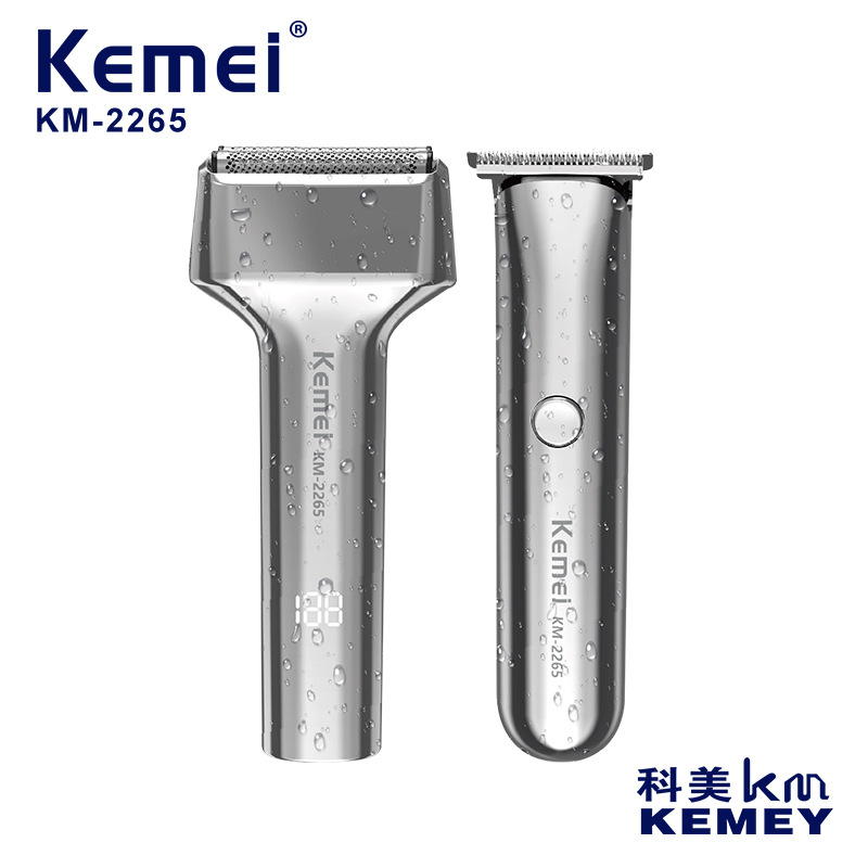 Kemei Kemei afeitadora eléctrica KM-2265 transfronteriza 2 en 1 micro afeitadora eléctrica de lavado con agua conjunto de tijeras de empuje