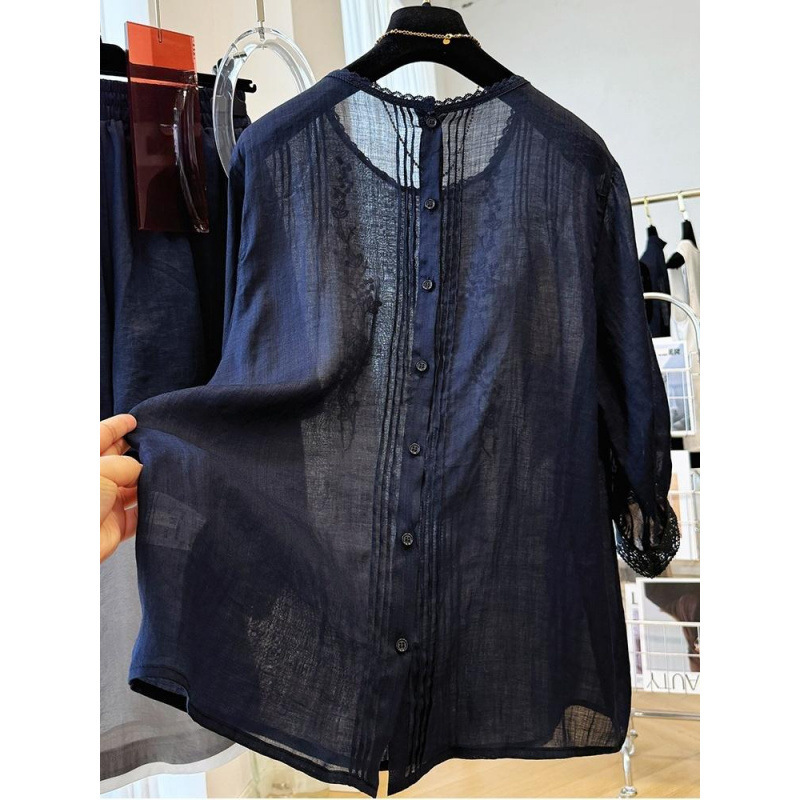 高級韓国刺繍シャツとショートパンツの2点セット、ファッショナブルな女性用の薄手の夏のスーツ|undefined