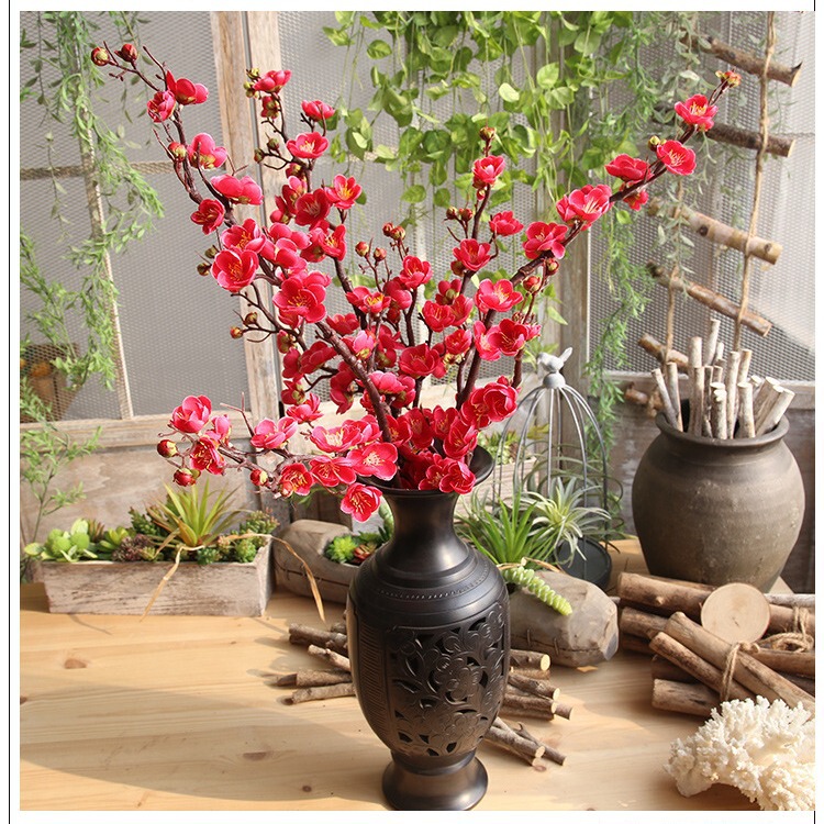 仿真花梅花腊梅假花落地长杆花树枝客厅茶室中式花器店面插花布景|undefined