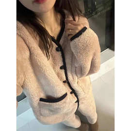 法式小香风珊瑚绒睡衣女冬款加厚保暖海岛绒家居服大码套装可外穿