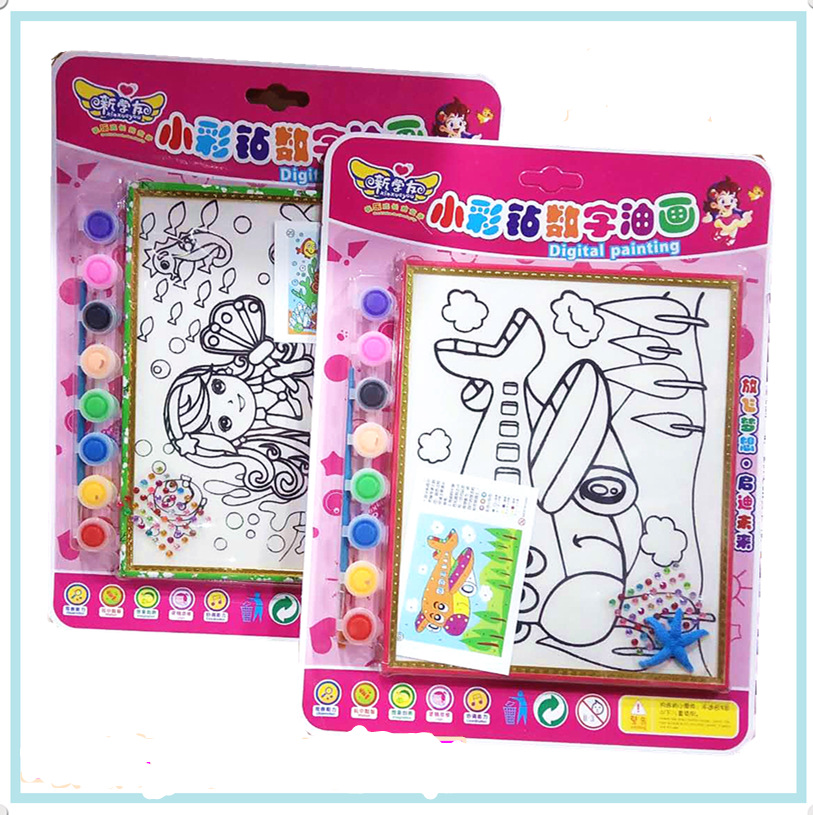 批发小彩钻数字油画水彩画创意儿童DIY油彩涂鸦画板丙烯颜料填色