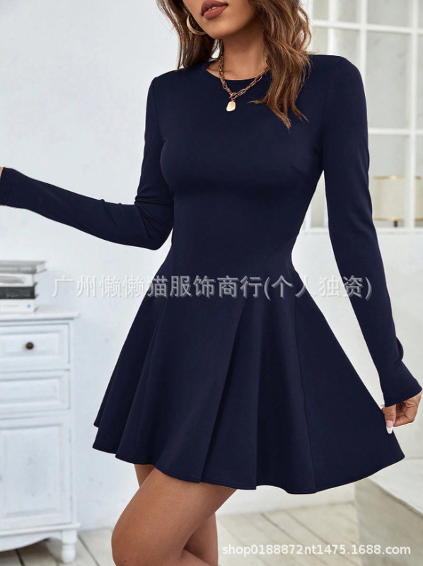 2025亚马逊跨境女装欧美简约纯欲红色连衣裙秋冬高腰修身中长款裙|undefined