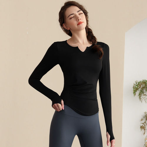 Yoga clothes with chest pads for women, quick-drying fitness clothes, sports tops, Pilates training long-sleeved clothes, running spring and summer