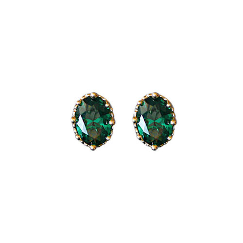 S925 sterling silver plated 14K gold emerald zircon stud earrings oval shape light luxury retro temperament earrings for women