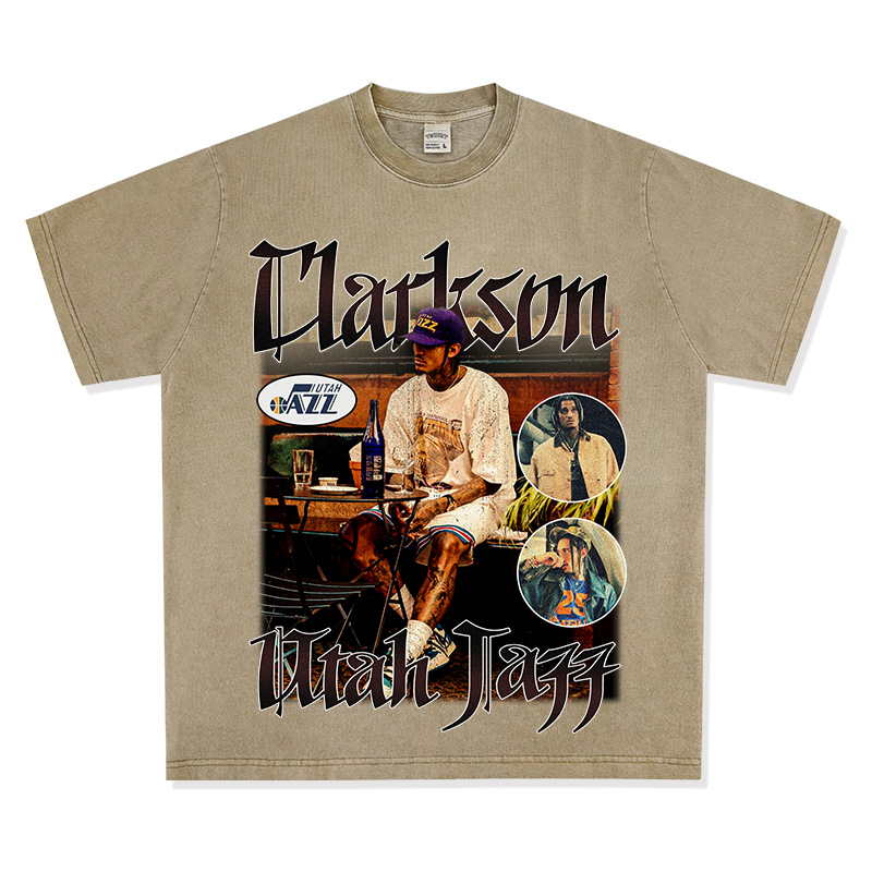 Transfronterizo Clarkson Clarkson camiseta de estrella retro estadounidense de manga corta con estampado