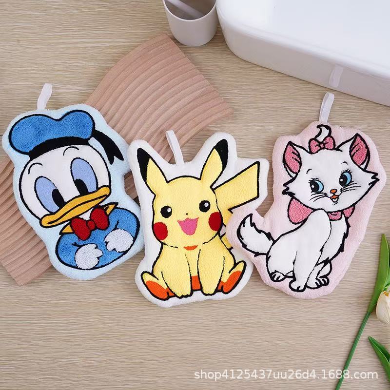 Cross-Border Cartoon Coral Velvet Hand Towel Hanging Kitchen Rag Handkerchief Small Towel Pikachu Cute Gift Wholesale
