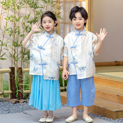 Hanfu Boys' Summer Thin-Style Traditional Chinese Tang Dynasty Outfit Set, Children's Vintage Costume for Girls—Perfect for June 1st Performances and Kindergarten Shows